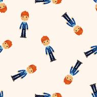 boy man cartoon seamless pattern N17