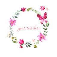 wreath of painted watercolor colorful flowers