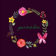 wreath of painted watercolor colorful flowers N2