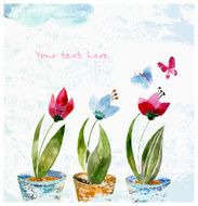 the composition of watercolor hearts flowers and butterfly