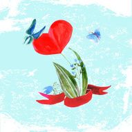 the composition of watercolor hearts flowers and ribbons N2