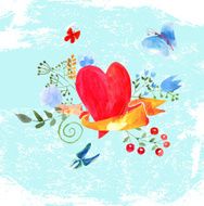 the composition of watercolor hearts flowers and ribbons N3
