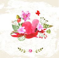 the composition of watercolor hearts flowers and ribbons N5
