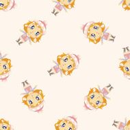 lady girl cartoon seamless pattern background N5