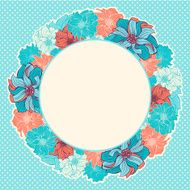 Greeting card with wreath of hand-drawn flowers N3
