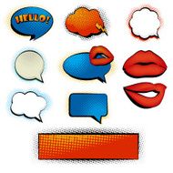 Set of comic speech bubbles and clouds