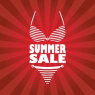 Summer sale poster with sexy woman bikini and text Red