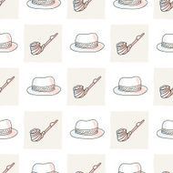 Hipster seamless pattern with hat and tobacco pipe