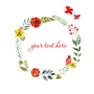wreath of painted watercolor colorful flowers N3