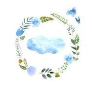 wreath of painted watercolor colorful flowers N4