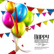 Birthday card with balloons confetti and tag for your text