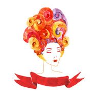 watercolor girl with curly red hair