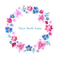 wreath of painted watercolor colorful flowers N7