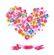 heart of watercolor colorful flowers N3