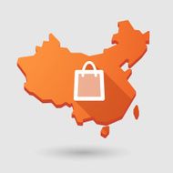 China map icon with a shopping bag