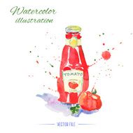 Bottle of ketchup Watercolor illustration vector