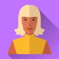 Flat style square shaped female character icon with shadow N6