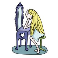 Cute girl looking in mirror