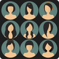 Flat women&#039;s glamor hairstyles blue icon set