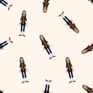 lady girl cartoon seamless pattern background N51