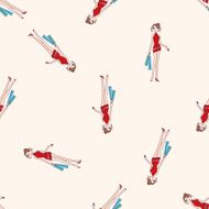 shopping girl cartoon seamless pattern background N2