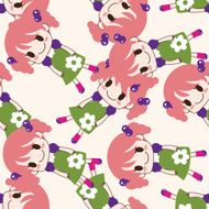 girl cartoon seamless pattern background