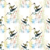 Stork seamless pattern watercolor N2