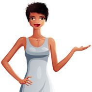 Vector drawing of a young pretty lady with fashionable female
