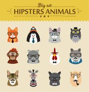 Cute fashion Hipster Animals of vector icons