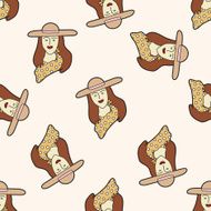 paris woman cartoon seamless pattern background N2