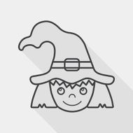 cute witch flat icon with long shadow line