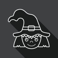 cute witch flat icon with long shadow line N2