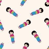 lady girl cartoon seamless pattern background N74