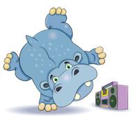 Funny cartoon hippo dancing breakdance