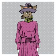 Hand drawn deer hipster girl in dress Colors N2