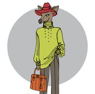 Hand drawn deer hipster girl in pants Colors N2