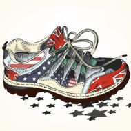 Fashion background with sports boots decorated by USA and Britis