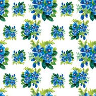 Seamless pattern with blue flowers watercolor illustration