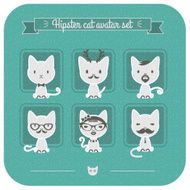 Hipster cat avatar set on blue