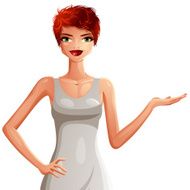 Attractive white-skin girl wearing an elegant classic dress and