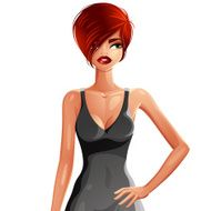 Bright drawing of a gorgeous red-haired sexy Caucasian lady wear