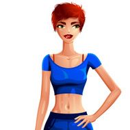 Attractive white-skin girl in a sportswear colorful illustratio