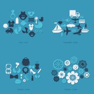 Flat concept set modern design flowers transport fashion kids N4