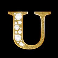 Letter U of gold and diamond