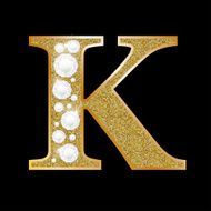 Letter K of gold and diamond