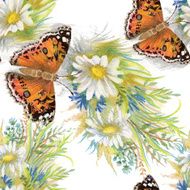 Butterflies picture seamless pattern with flowers N2