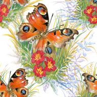 Butterflies picture seamless pattern with flowers N5