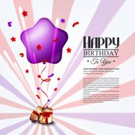 Birthday card with open gift box balloons and magic light