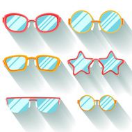 Set of colored flat glasses with long shadows Sprockets round