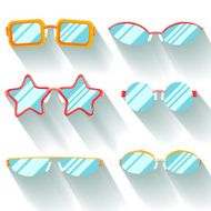 Set of colored flat glasses with long shadows Sprockets round N2